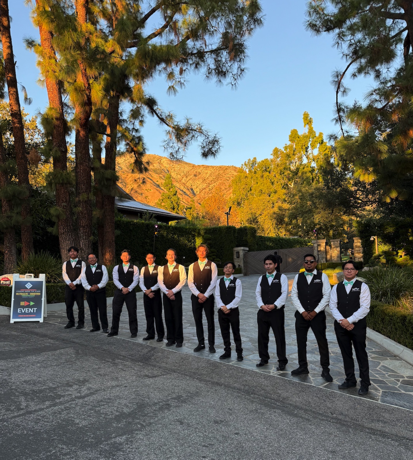 Mint Valet team at a private estate gala in Pasadena