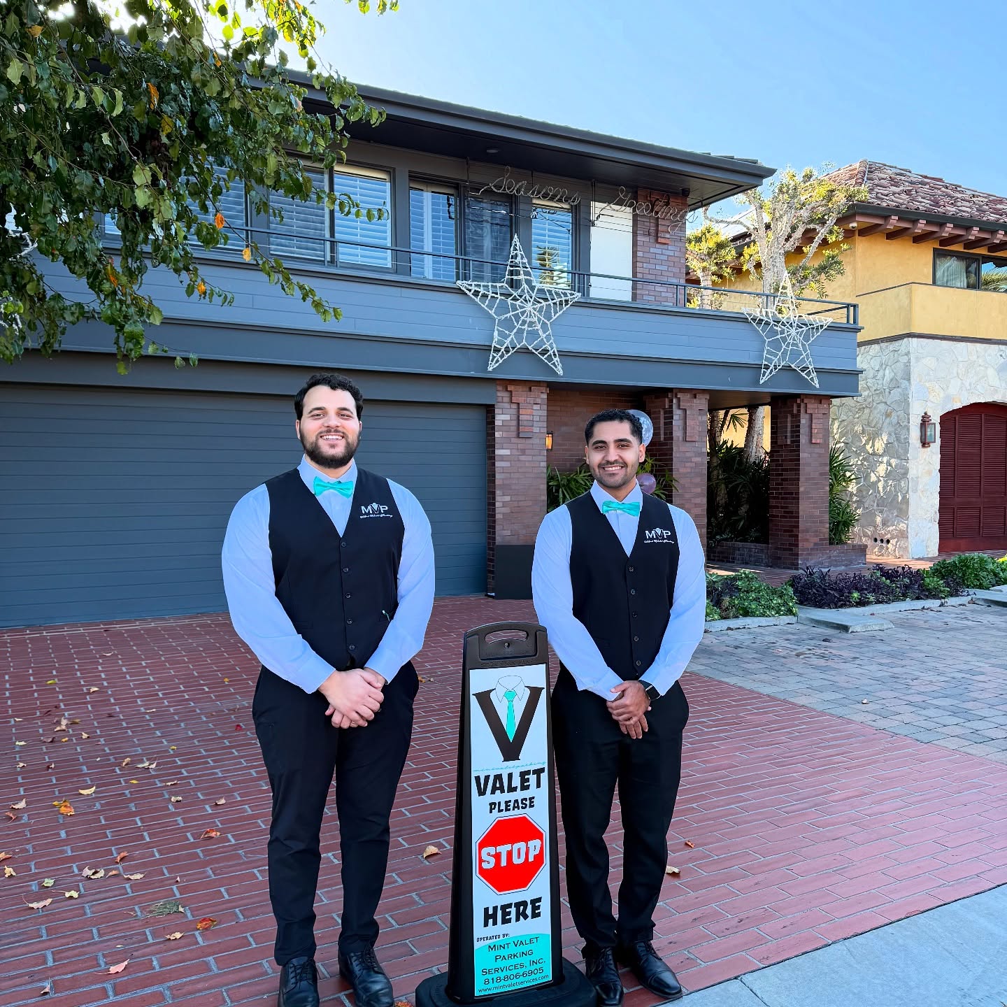 Mint Valet attendants providing Beverly Hills valet parking service for a private party at a Beverly Hills home